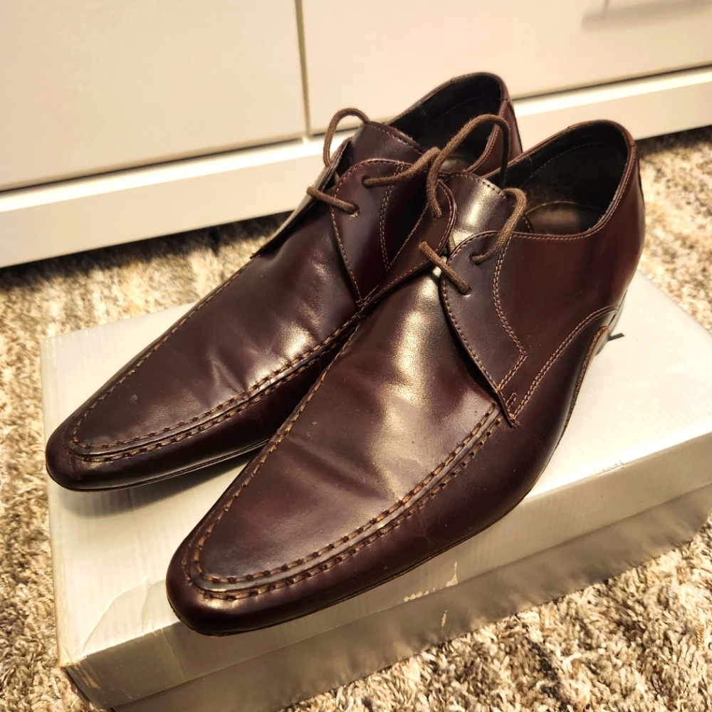 Bocage Brown Lace Up Point Toe Mens Dress Shoes Size US 8.5 Bought In Europe